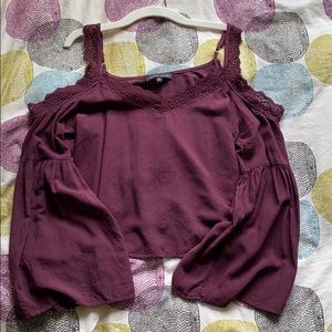 kendall & kylie wine-colored cold shoulder top